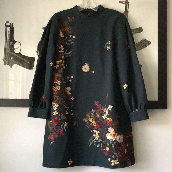 Zara voluminous printed mini dress XS New - Picture 2 of 16